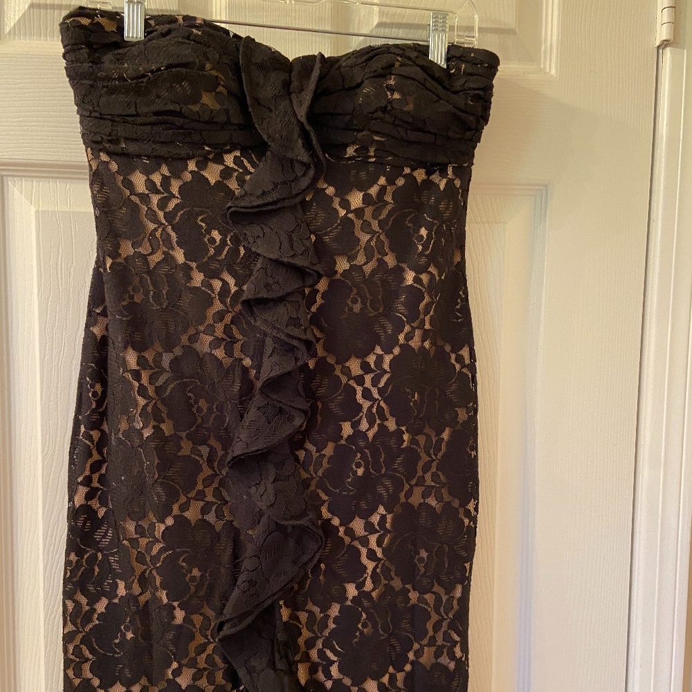 Black Ruffle & Lace Strapless Cocktail Dress
